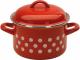 Hrnec smaltovaný s poklicí červený, puntík 14cm 1,5lt METALA